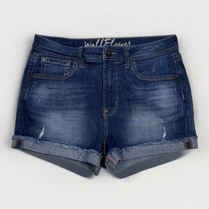 Wallflower Shorts Juniors 11 Super High Rise Cuffed Blue Distressed Measures W30